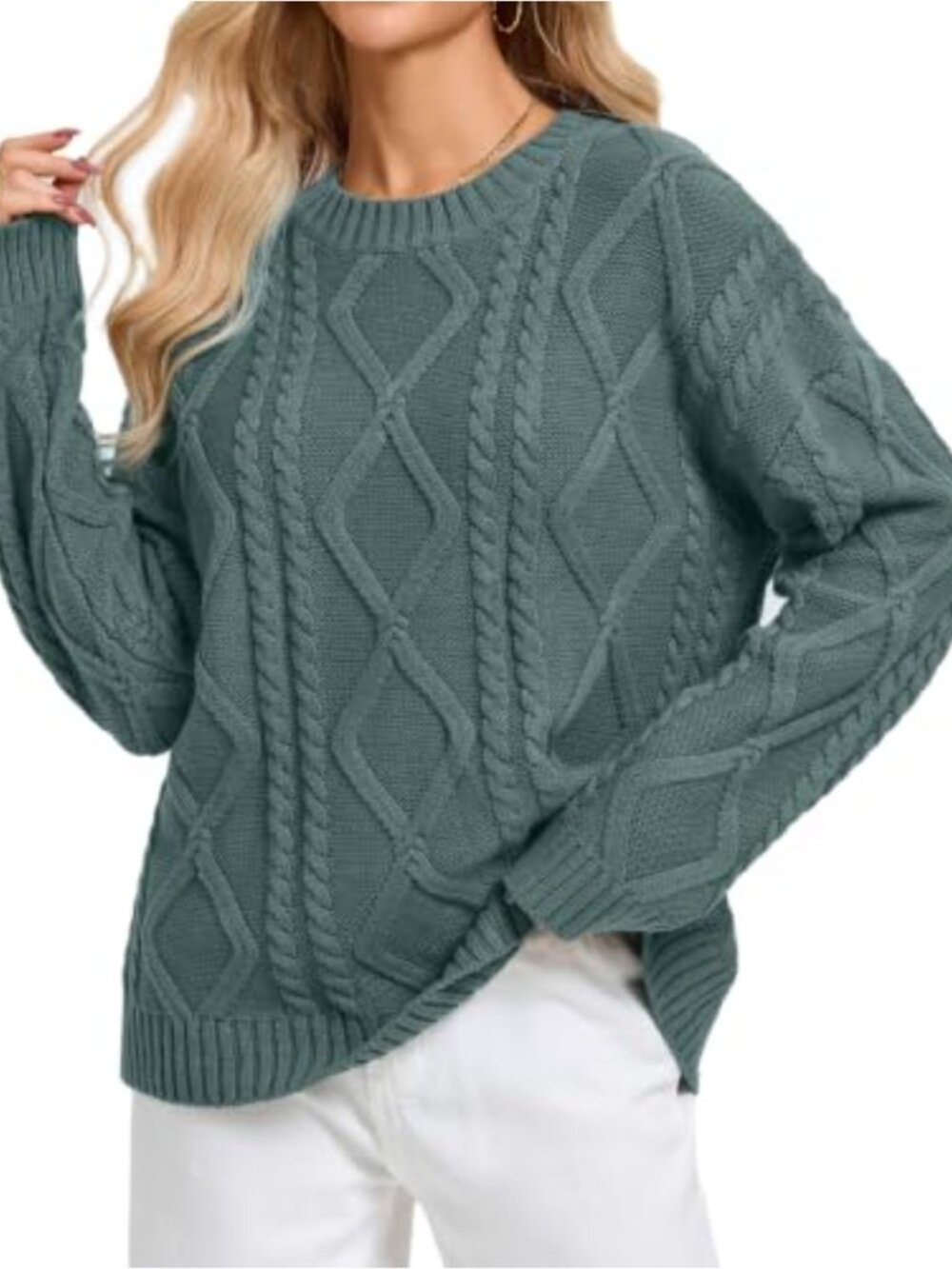 Cable Knit Sweater Women Pullover Chunky Loose Fit Crewneck Fall Winter Casual